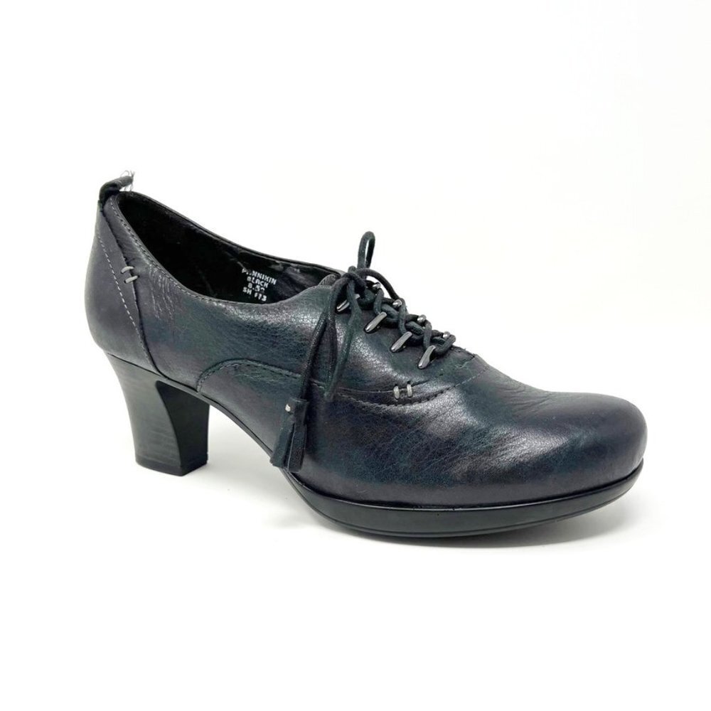 Earth Pannikin Shoes Women's Size 8.5 Black Leather Heeled Oxfords Tassel Laces